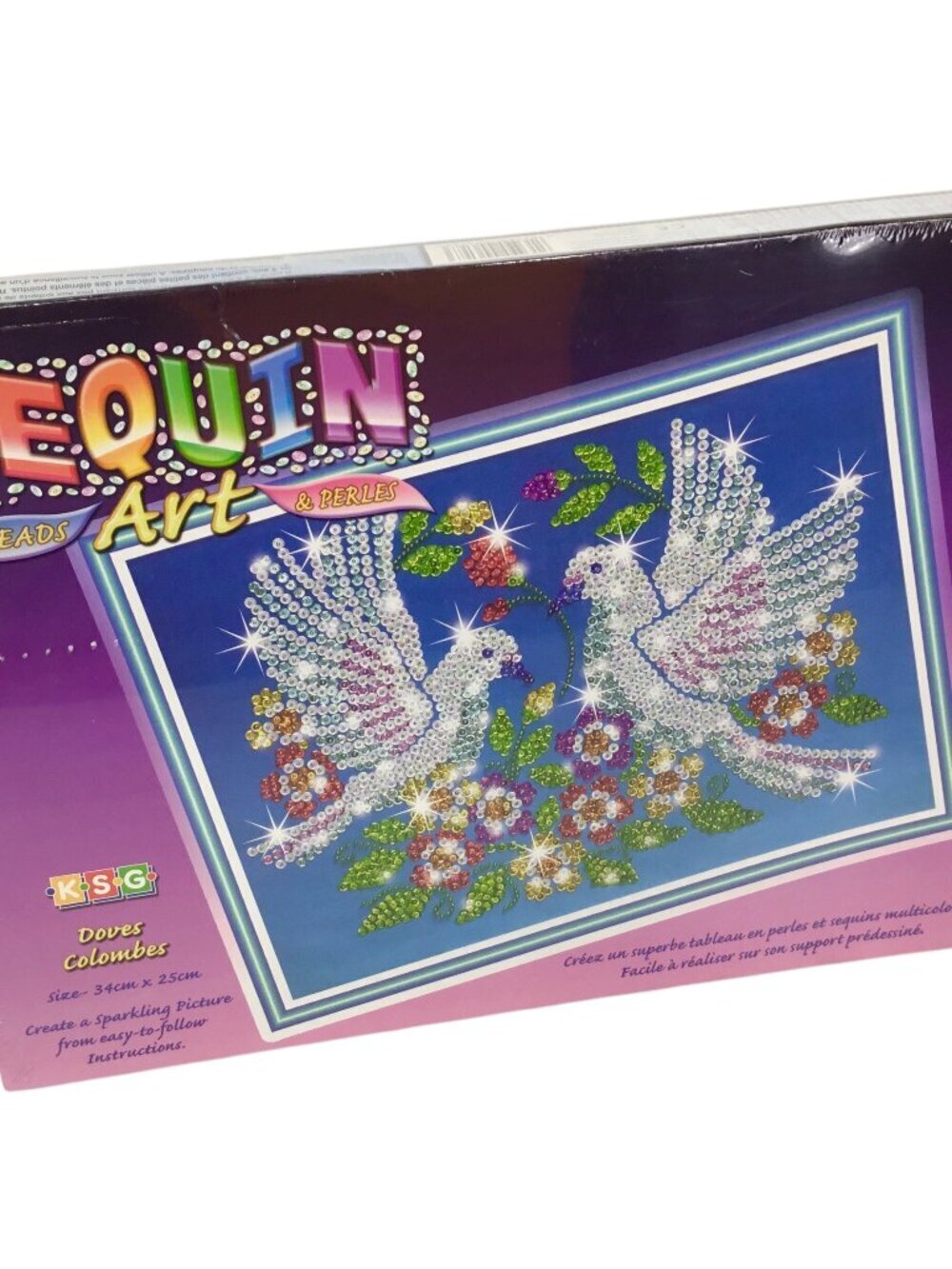 Vtg Sequin Art Bead New Sealed KSG Doves 2006 UK Britain Dove Floral Flowers